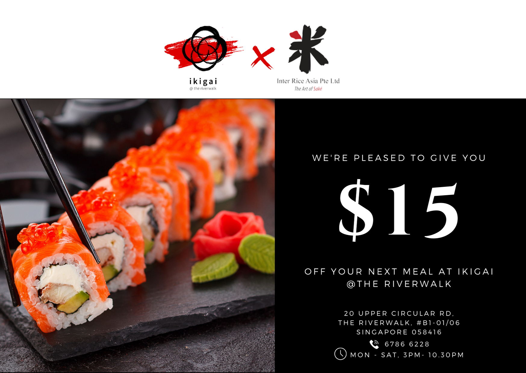 (GIVEAWAY) $15 Dining voucher at Ikigai @ the Riverwalk